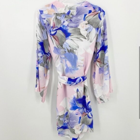 Anthropologie X Plum Pretty Sugar | Pink Purple Floral Boho Kimno Robe Size M - Picture 3 of 7
